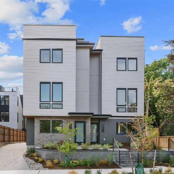 Modern townhome complex requiring energy code compliance testing in Washington State